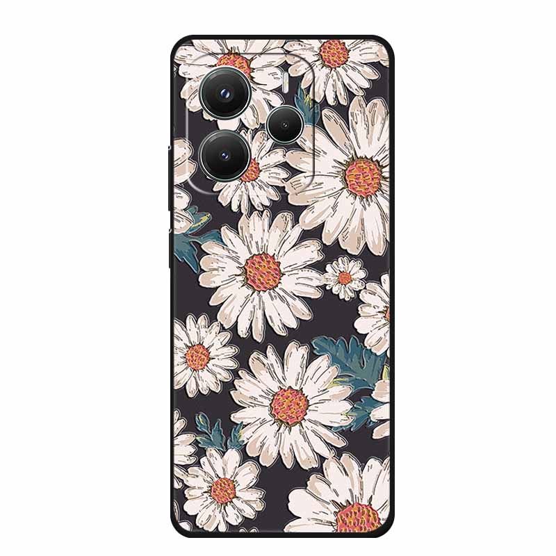 3D Emboss Case For Xiaomi Redmi Note 14 Phone Case Flowers Black Silicone Soft Back Cover Coque For Redmi Note 14 5G Global Case