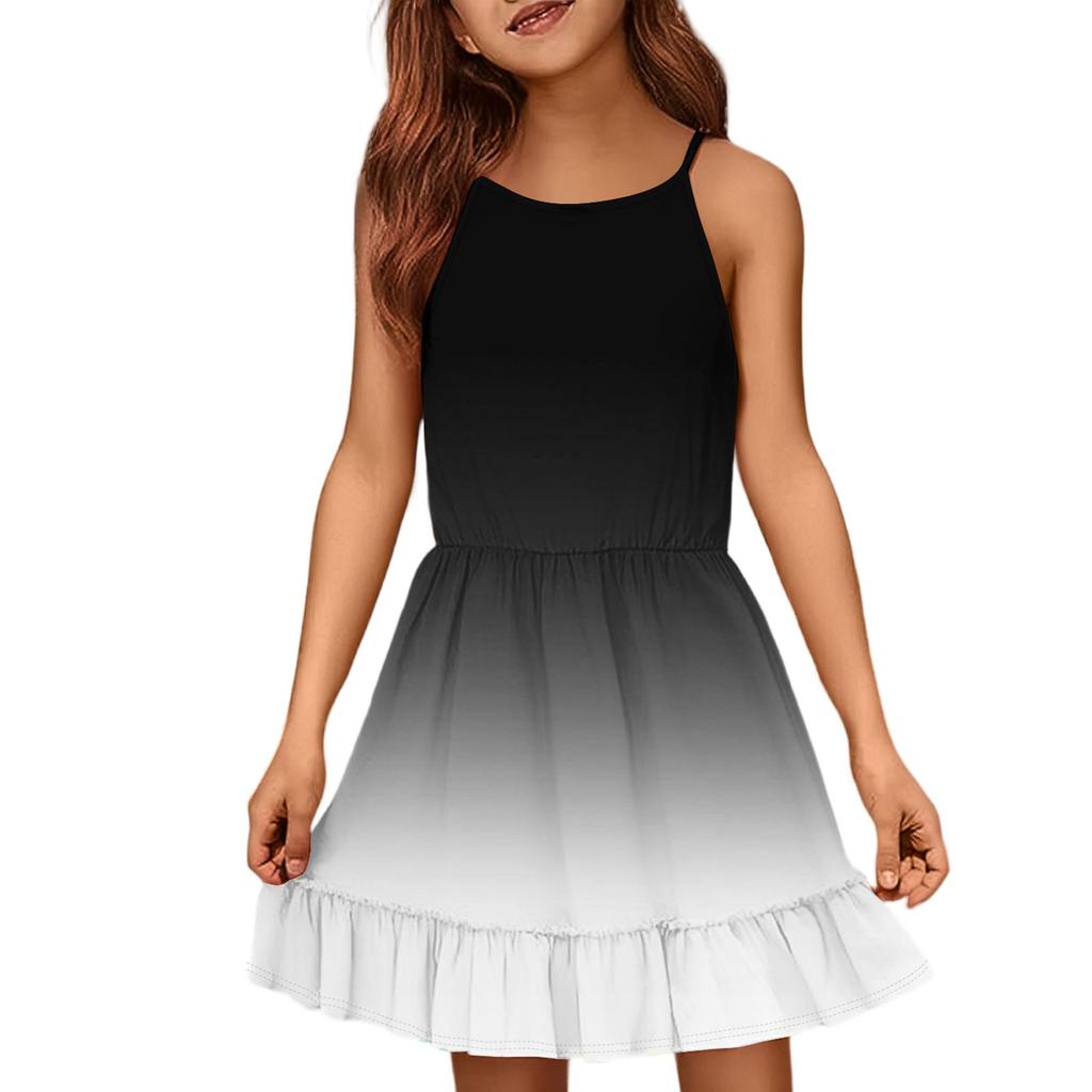 Abito Estivo Casual da Bambina con Scollo Rotondo, Monocolore e Senza Maniche