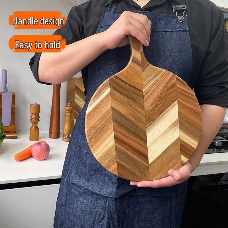 Round Wooden Cutting & Serving Board with Handle