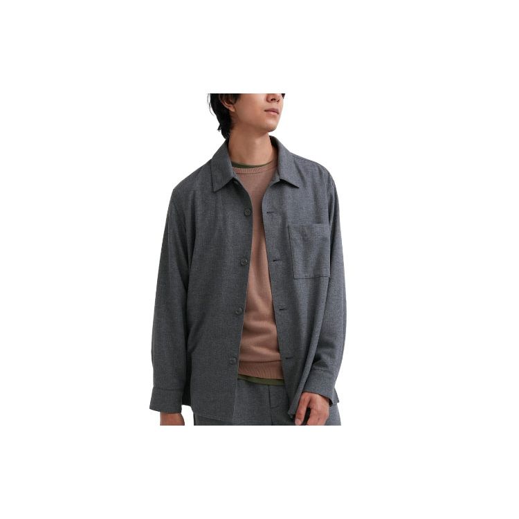 UNIQLO Solid Color Single-Breasted Loose Long Sleeve Shirt Unisex shirts Light-Gray 460691-05