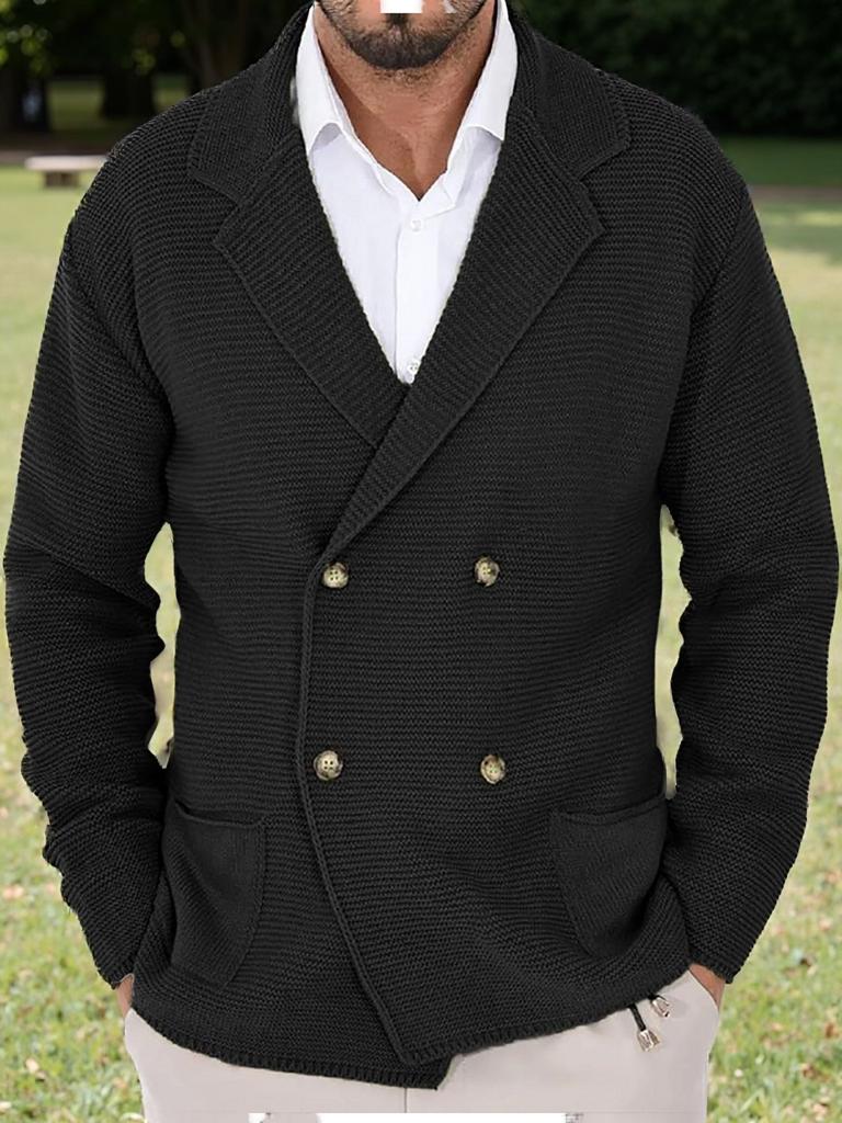 Men's Outdoor Casual Loose-fitting Plain Knit Jacket With A Green Collar And Double-breasted Buttons