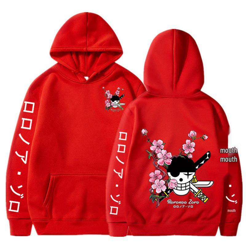 Unisex Fleece-Lined Zoro Anime Hoodie Sweatshirt