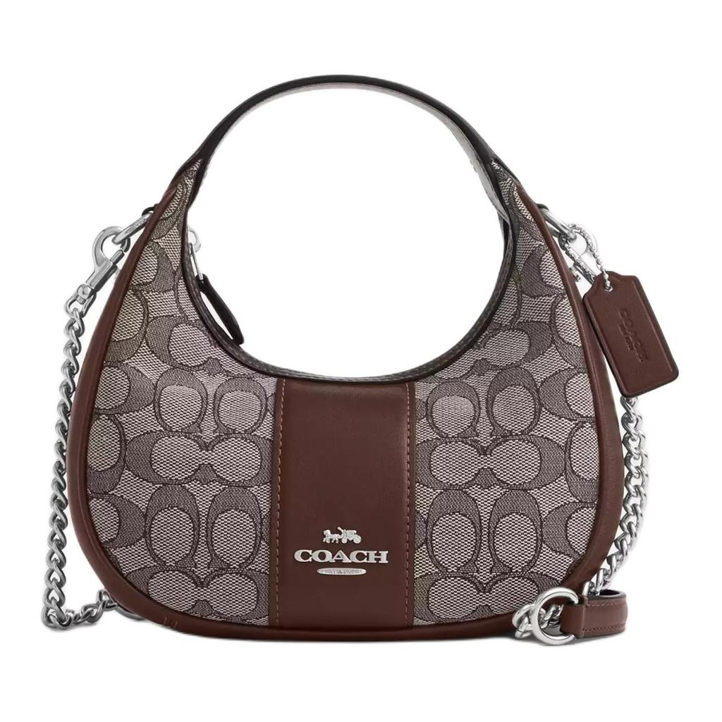Coach Carmen 20 Logo Leather Shoulder Crossbody Handbag Small Women Handbags Silver Oak Maple CU984-SVS8S