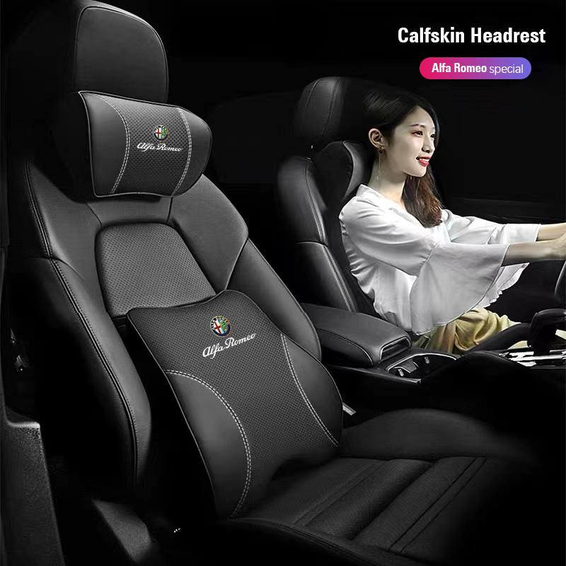 DCLLR1 Leather Car Headrest Lumbar Pillow Neck Gap Filler Pillow For Alfa Romeo Giulietta Mito 159 Giulia Stelvio 156 147 Tonale Brera