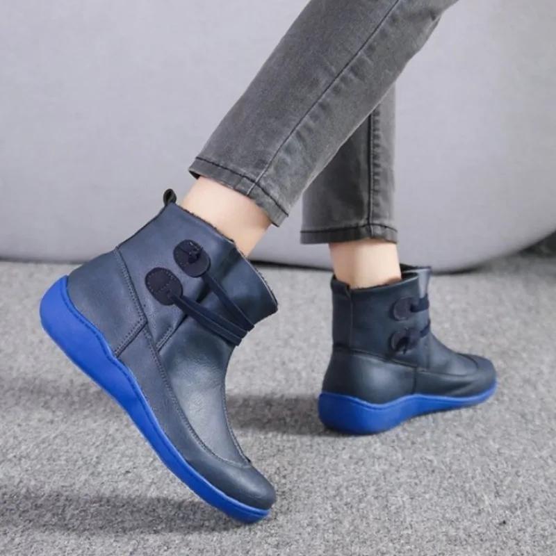 Women's Ankle Boots 2025 Trend New Style PU Leather Waterproof Fashion Boots Casual Slip-On Street Design Women's Walking Boots