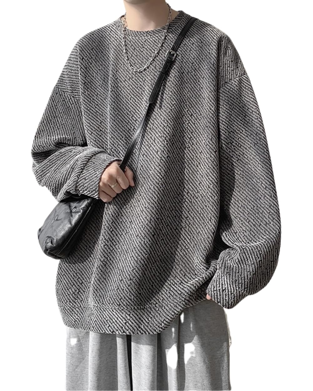 Осенняя толстовка-пуловер свободного кроя с длинными рукавами однотонная стильная с опущенной линией плеча простой и стильный повседневный топ для весны темно-серого цвета 6240₽