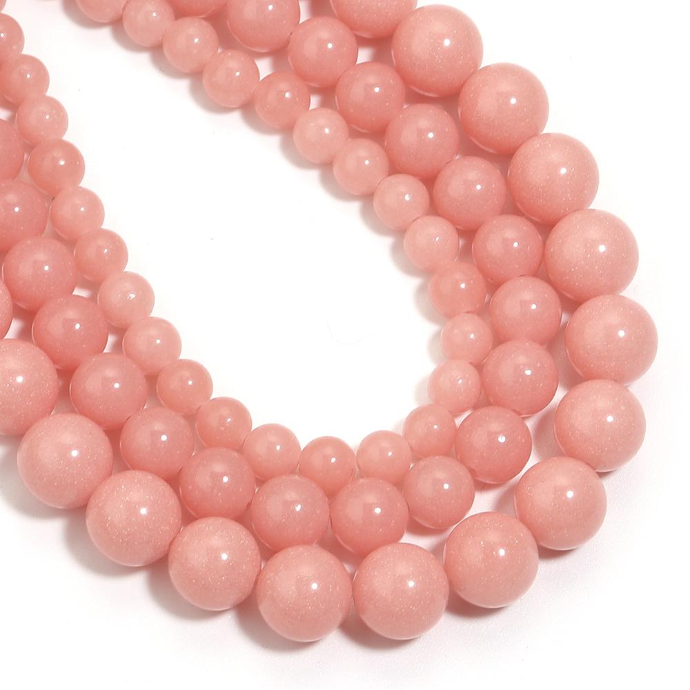 Natural Stone Beads 6 8 10mm Pink Luminous Stone Round Loose Spacer Beads For Jewelry Making DIY Bracelets Necklace Accessories