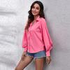 New Women Long Sleeve Blouse Button Down Collar Blouson Sleeve Shirt Solid Color Business Casual Tops Office Work Clothes Daily Wear Fashion S XL