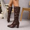 Fashion Brand Design Solid Black Wrinkle Knee Boots Women 2025 Autumn Sexy Pointed Toe High Heel Riding Boots Fashion Slip On Shoes