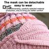 3Pcs/Set Knitting Hat Scarf Set Thickened Plush Lining Furry Ball Decor Beanie Hat Neck Warmer Detachable Face Guard Set