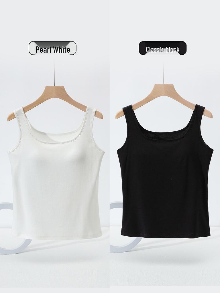 Women's Slim Fit Cotton Camisole: Versatile Spring/Summer Sleeveless Top with Chest Pads