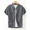 New Chinese Style Retro Cotton Linen Stand Collar Short Sleeve Shirts Men's Japan Fashion Artistic Summer Shirt Outerwear Thin