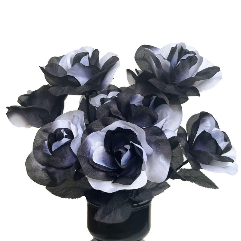 Artificial Rose Flower Arrangement with Fabric Leaves for Halloween Party Table Centerpiece Room Vase Display Photo Scene Placement