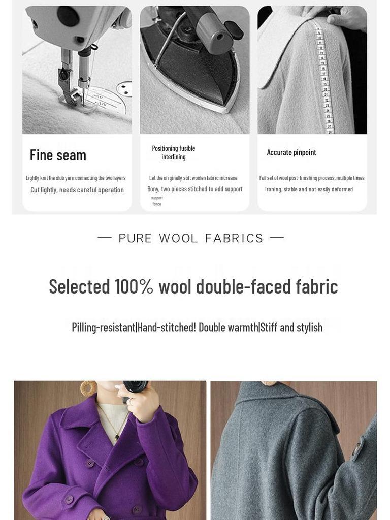 2025 A/W Women's Slimming Double-Faced Cashmere Coat - Korean Style Double-Breasted Wool Overcoat with Suit Collar