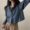 Short Shirt Solid Color Long Sleeved Base Shirt Bottom Shirt Top for Women