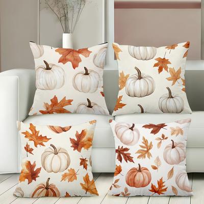 2D Flat Printing Autumn Pumpkins And Leaves Pattern Throw Pillows Polyester Pillowcase, Sofa Decorative Cushion Cov