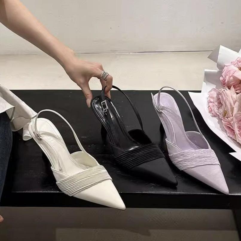 Designer Narrow Band Buckle Strap Pumps Women Sandals Sexy Pointed Toe Thin Heels Wedding Banquet Dress Mule slingback femme