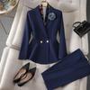 Costume de travail pour femme printemps et automne, ensemble veste de costume de tempérament simple + pantalon occidental deux pièces