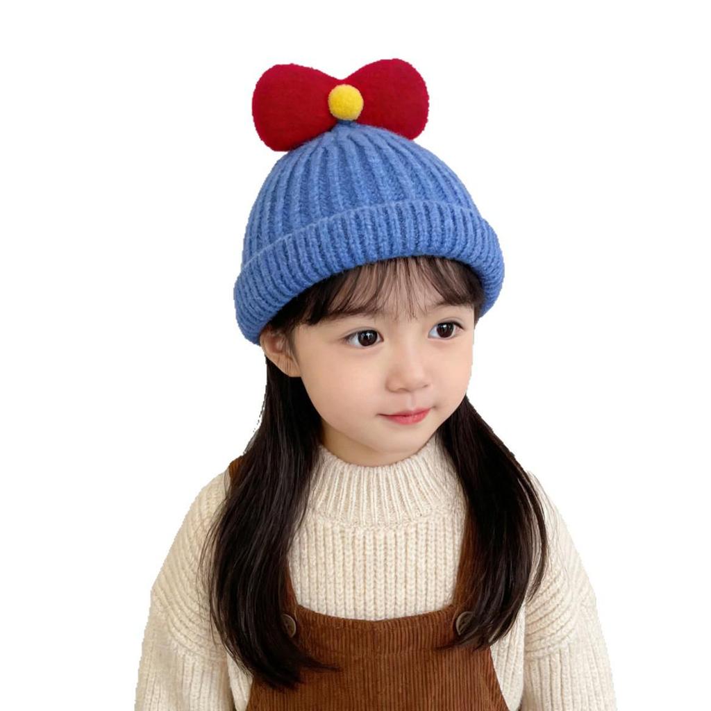 Children's Wool Hat with Bowknot - Warm Knit Cartoon Pullover for Baby and Toddler 