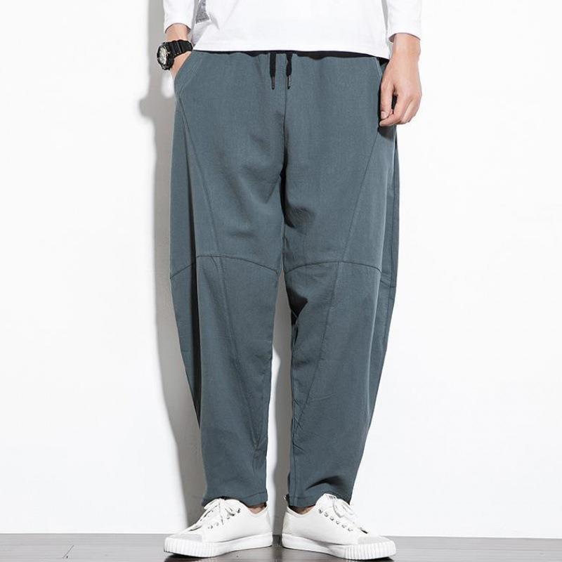 Cotton Linen Pants Men Baggy Casual Trousers Male Walking Wide Leg Loose Sweatpants Chinese Summer Jogger Pants