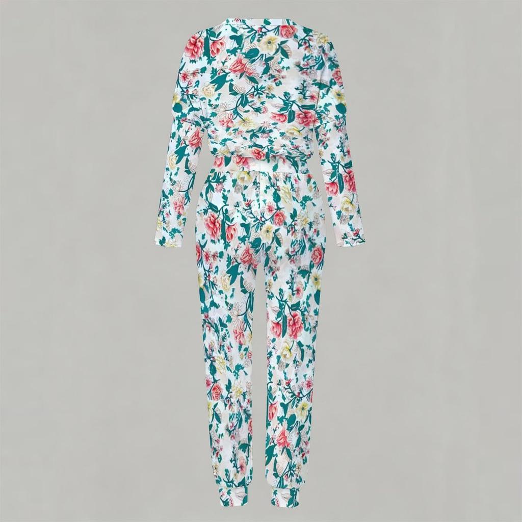Ladies Round Neck Loose Sweatshirt And Elastic Waist Straight Trousers Two Piece Casual Home Outfit