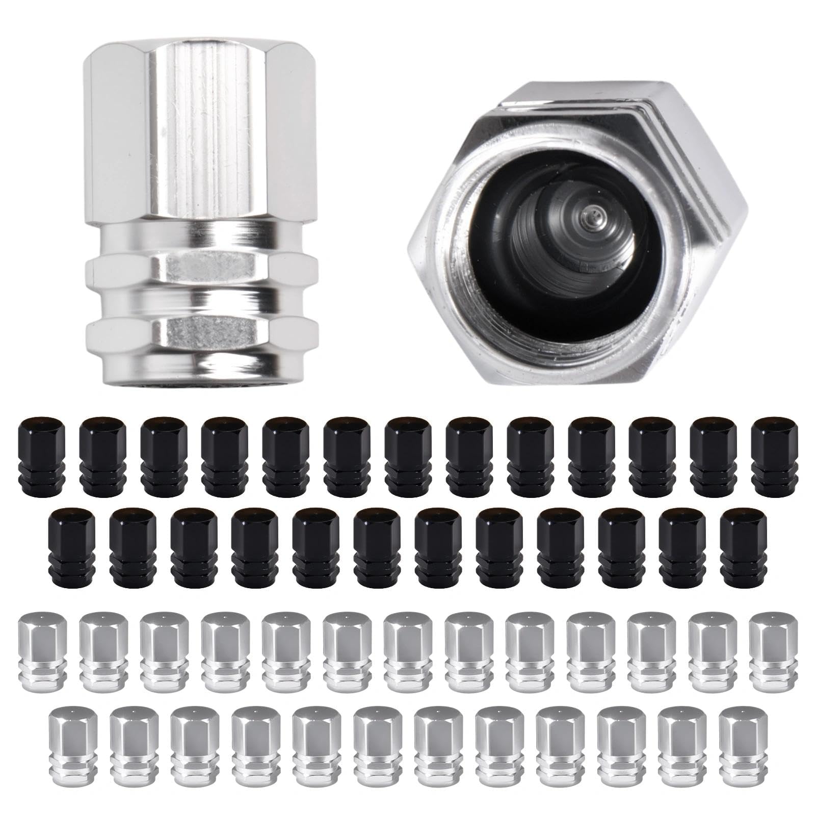

LEONTOOL Air Valve Caps, Tire Valve Caps, Aluminum Alloy, Pack of 50, Hexagon, Lightweight, срібний