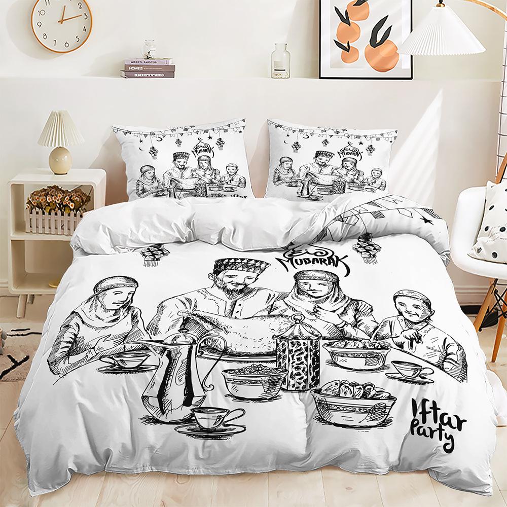 Stars and Moon Duvet Cover Twin King Muslim Ramadan Festival Bedding Set Microfiber Lamp Comforter Cover for Teen Adult Decor