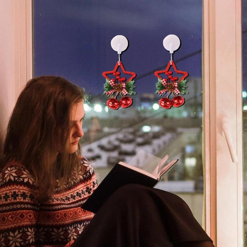 DIY Christmas Bell Decoration Set - Five Pointed Star + Bow Knot Pendants, Ideal for Tree & Window Holiday Decor