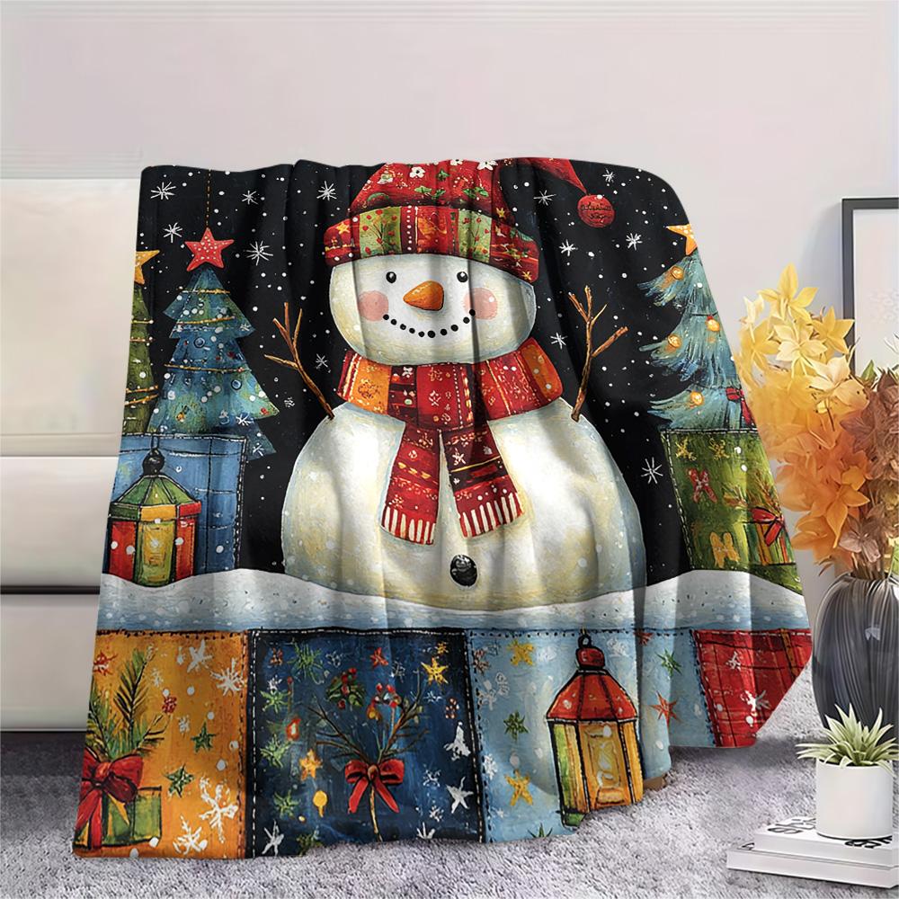 snowman Print Flannel Blanket, High quality Comfortable for All Seasons, Home Decor, Warmth and Comfort, Perfect for Christmas Gifts