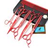 8.0 Inch Paint Red 4 Packs, Pet Beauty Scissors Straight Cut Curved Scissors, Set, Free Row Comb Dense Tooth Scissors