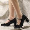 Women Retro Shoes 7cm High Thick Heels Mary Jane Square-toe Ladies Vintage Cosplay Shoes Goth Punk