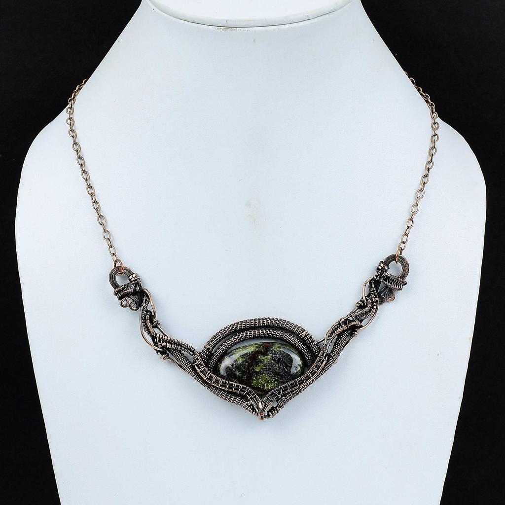 Dragon Bloodstone Copper Necklace Wire Wrapped Necklace Adjustable Chain Necklace Gemstone Copper Jewelry Handmade Necklace Gift For Mother