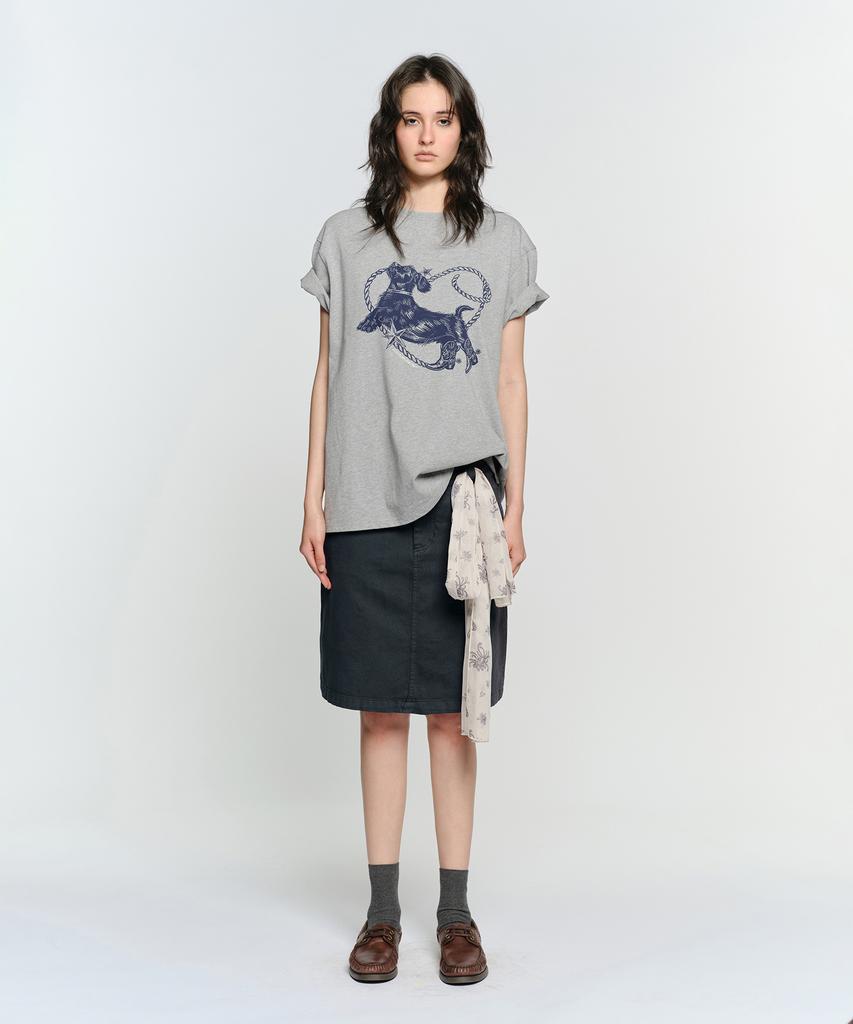 SUNBURNPROJECT Heart Dog Overfit T-Shirt, Melange Gray