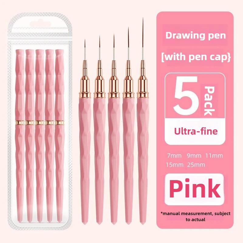 

5PCS Liner Brush Set Acrylic Nail Art Brush Elongated Lines Striping Drawing Uv Gel Painting Professional Manicure Brushes Tool розовый