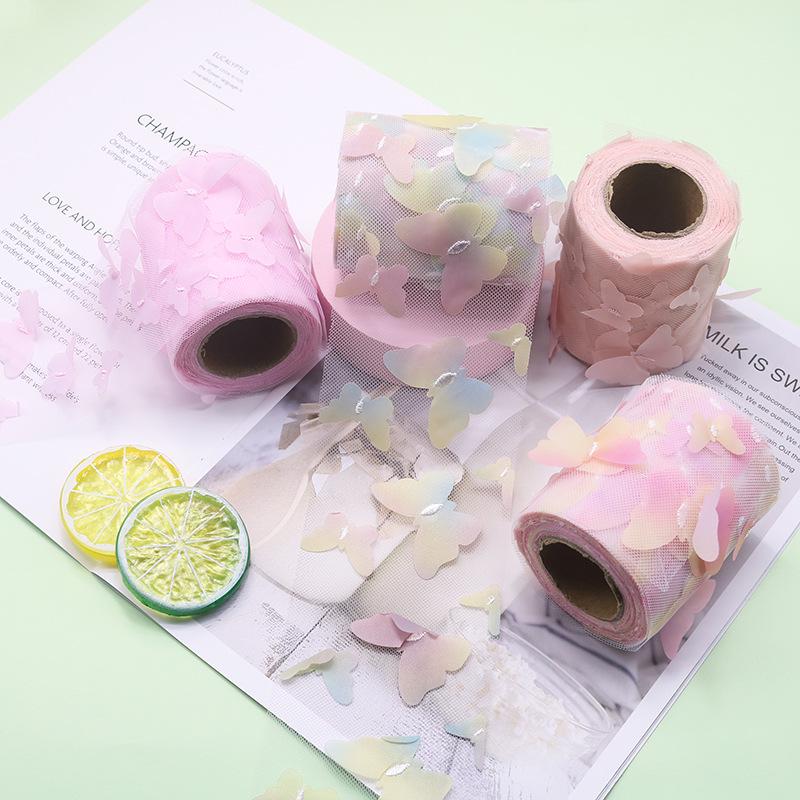 10-Yard 3D Embroidered Butterfly Tulle Ribbon for DIY Bows, Kids' Skirts, Shoe and Floral Decorations