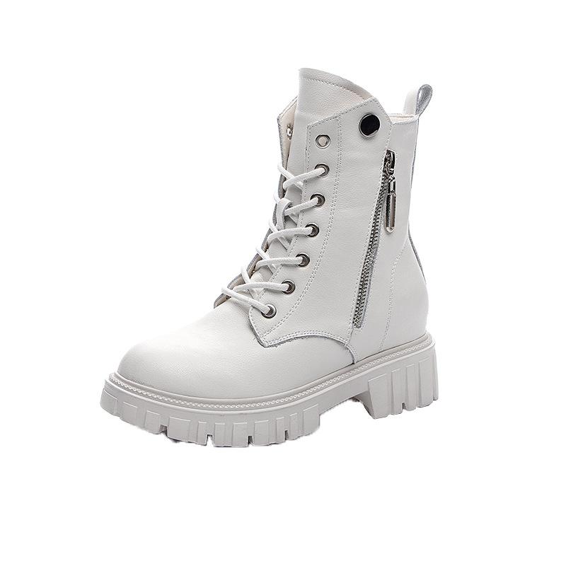 Autumn and Winter Genuine Leather Platform Women Height Increasing Insole British Casual Side Zipper Student Shoes Women Skinny Boots