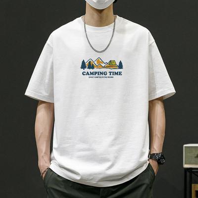 Einfaches T-Shirt Herren Print Sommer Trendiges Bedrucktes Baumwoll Kurzarm Locker Trendig Atmungsaktive T-Shirts