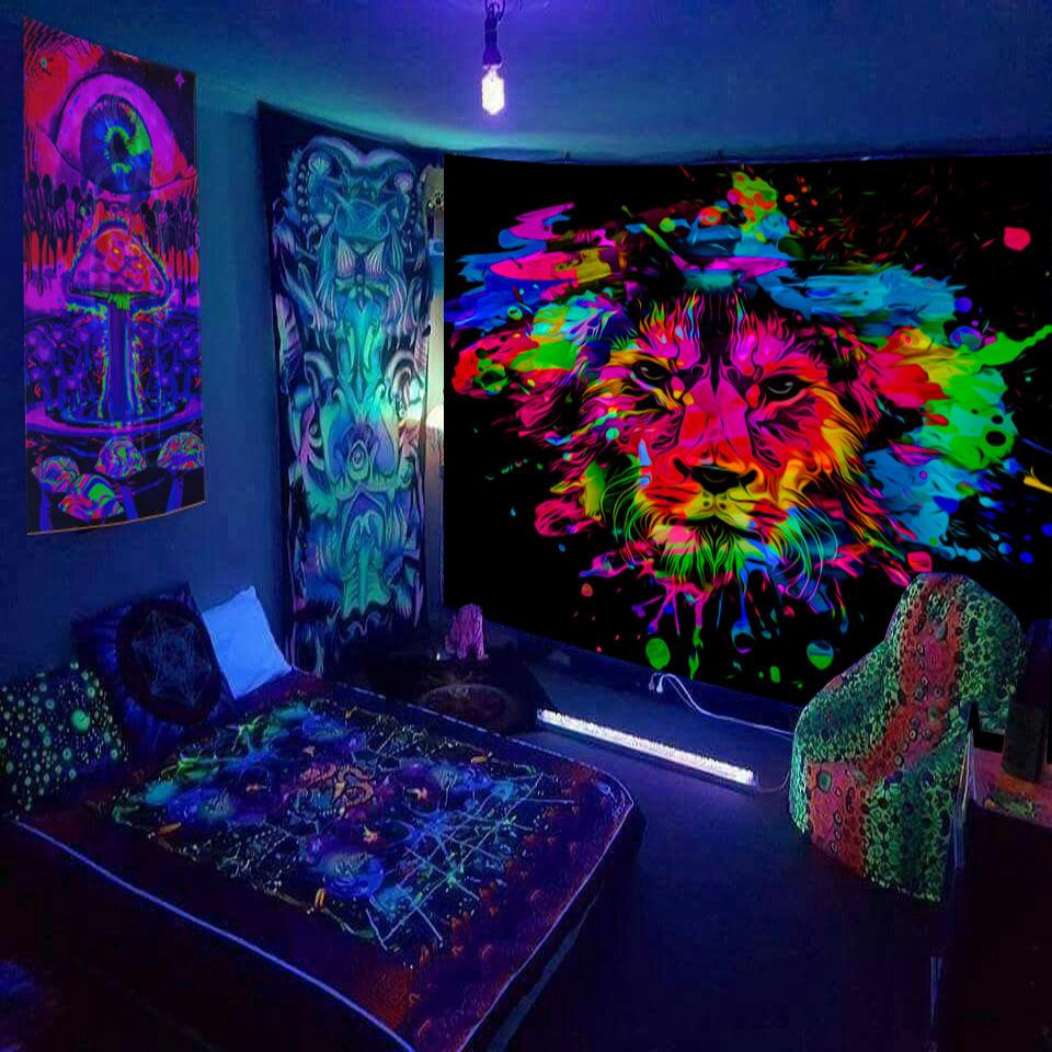 Fluorescent Tapestry UV Fluorescent  Psychedelic Mushroom Wall Hung Hippie Decorative Room Aesthetics