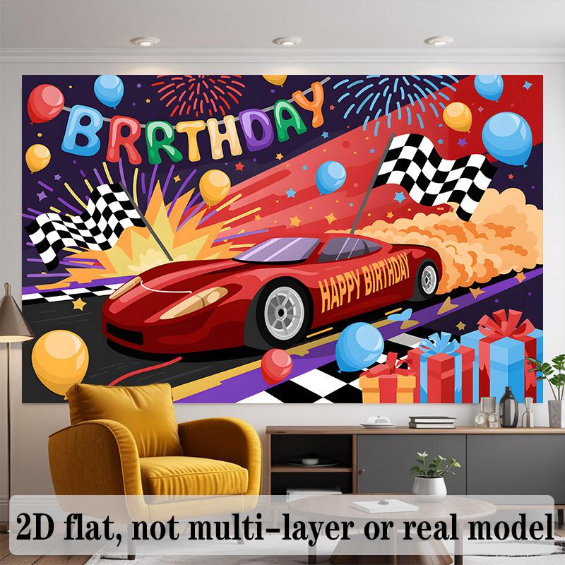 Racing Birthday Banner, Speed Car Backdrop Wall Decor for Party