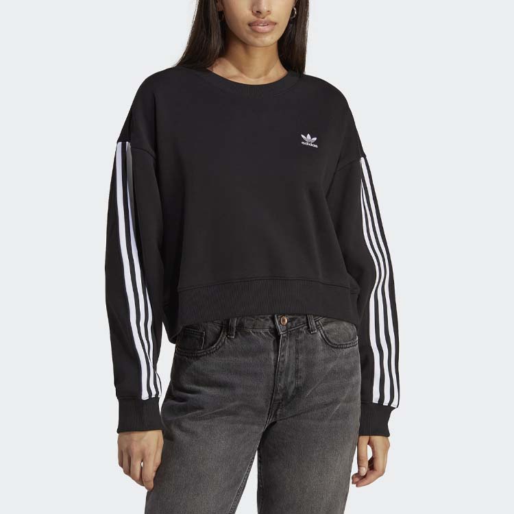Adidas Originals Logo Print Three Stripes Short Sleeve Crewneck Sweatshirt Women Sweatshirt Black IB7396
