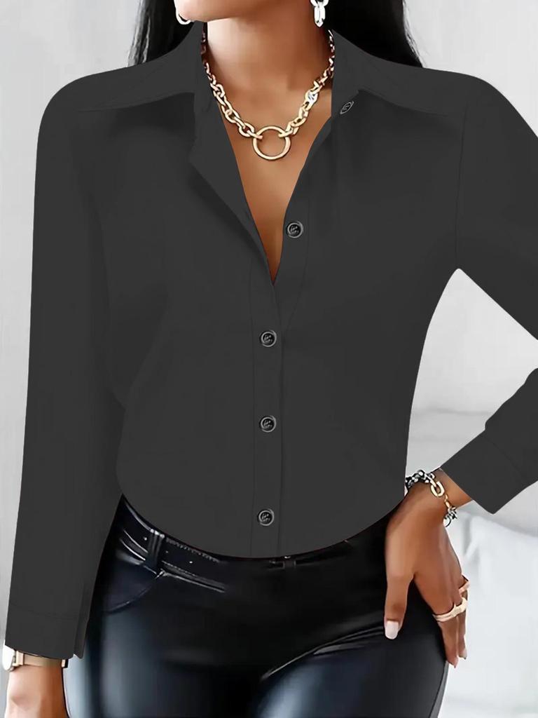 Elegant Women's Long-Sleeved Solid Color Shirt - Basic Casual Office Top