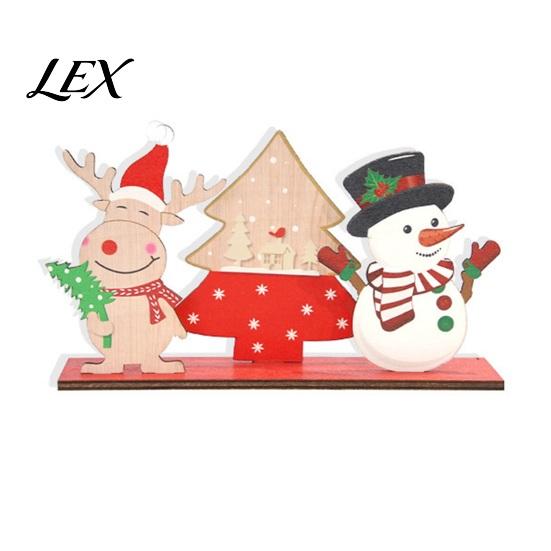 Holiday Party Table Decorations Wooden Christmas Ornaments, Tabletop Decoration with Santa Claus Snowman Elk Office Desk Accessories Designs for Home