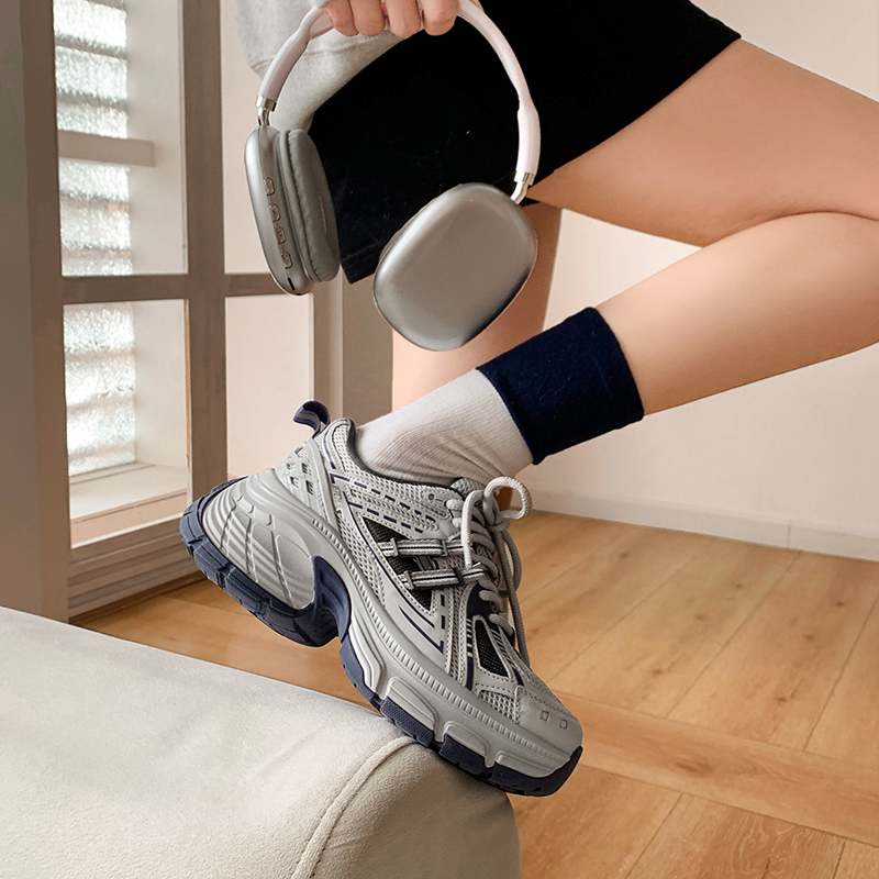 Krazing Pot Microfiber Mesh Spring Autumn Summer Sneakers Platform Lace Up Silver Color Sneakers Thick Bottom Women Fashion Shoes