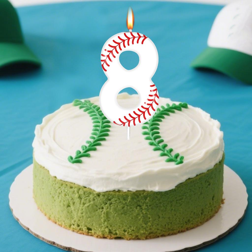 Baseball Themed Birthday White Number0-9 Candles, Boys Girls Kids Happy Birthday Cake Topper Reunions Theme Party Supplies Gifts