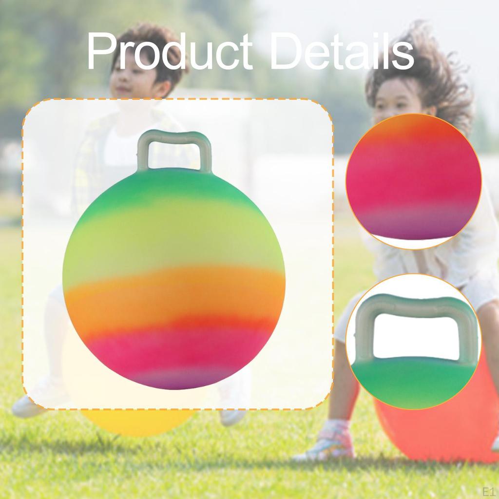 Jumping Ball Kids Toy Outdoor Yard Game Bouncing Exercise Rainbow 18in Colorful with Handle and Air