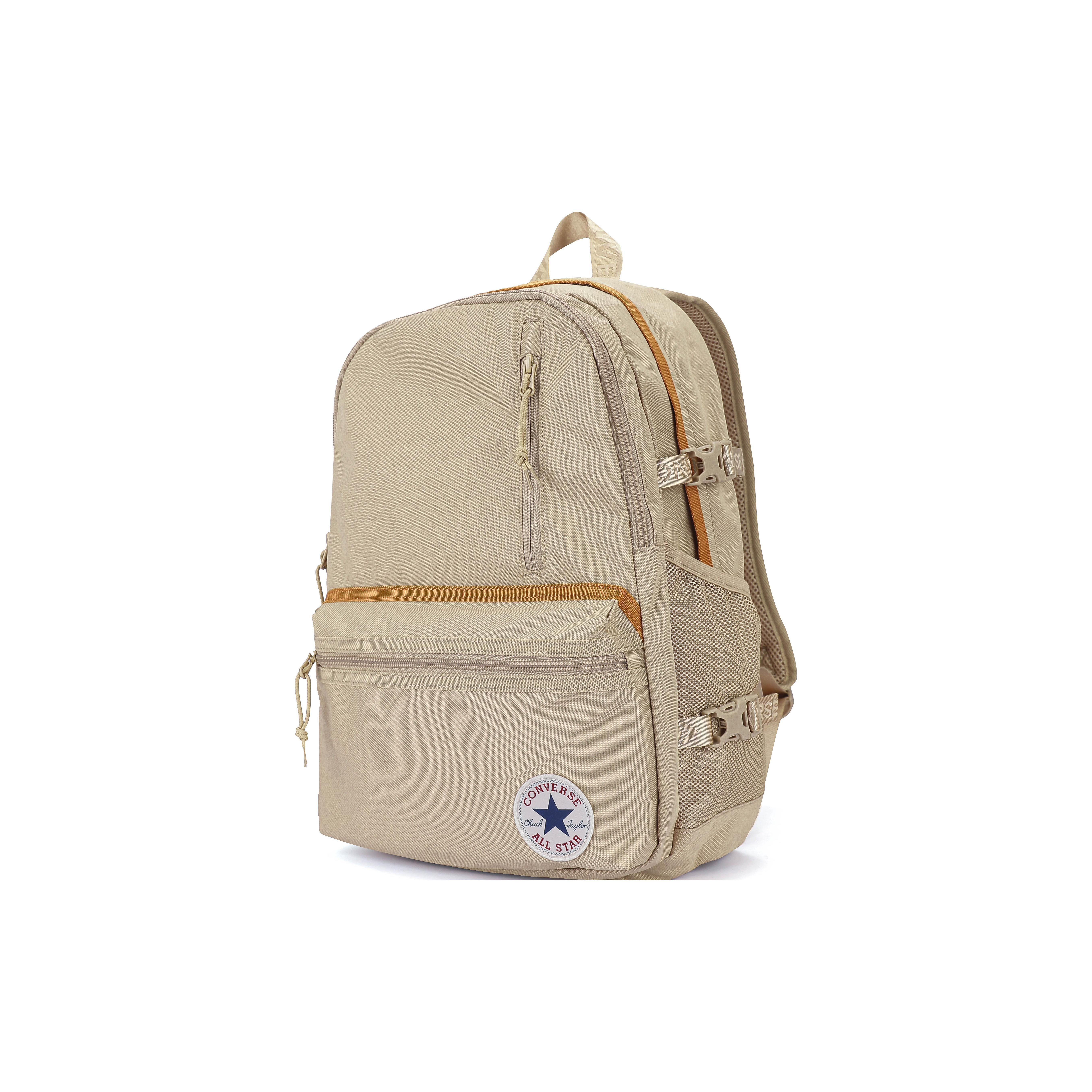 Converse Solid Color Zipper Closure Polyester Backpack Women Backpacks Oatmeal CV2413023PS-002 Oat
