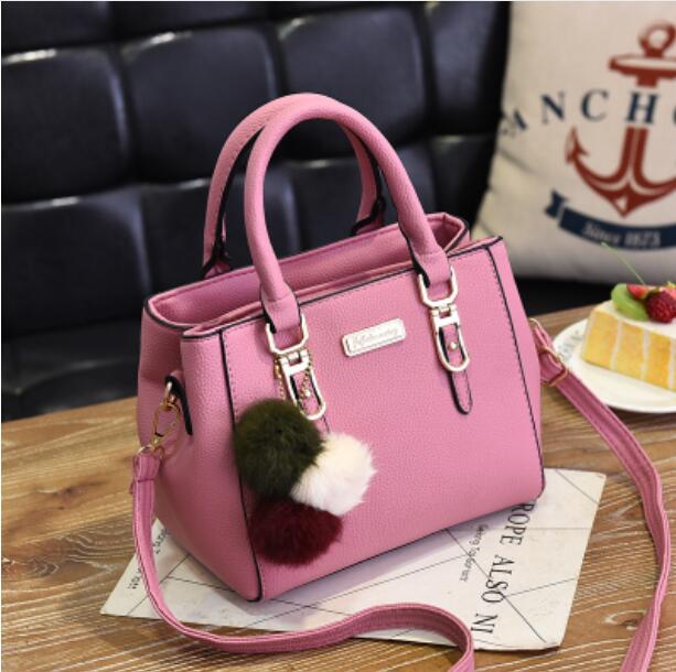 Borsa a Shopper da Donna Fashi con Pompon, Colore Unito in Ecopelle PU, Grande Capacità, Borsa a Mano da Donna, Borsa a Tracolla di Lusso Designer