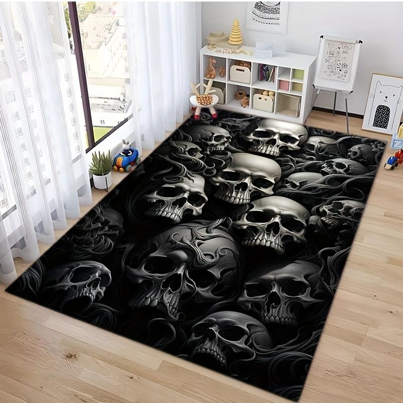 

1 шт. Ковер из хрустального бархата с принтом черепа - Готический хоррор принт, Нескользящий коврик для декора кухни, ванной комнаты 60*90cm