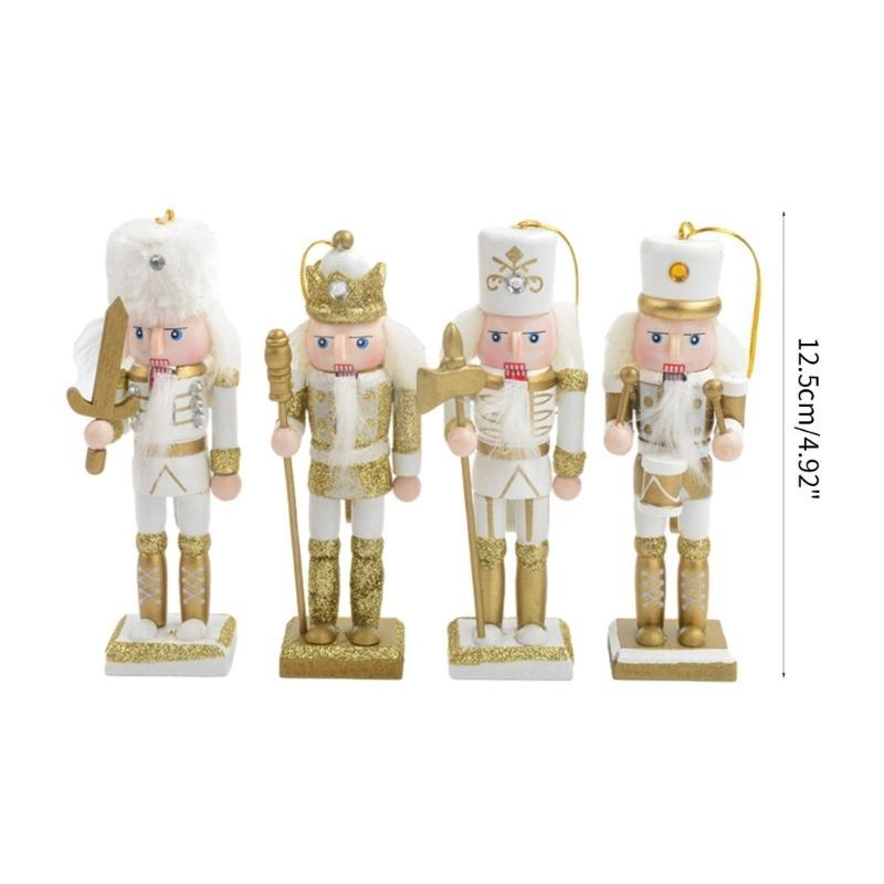 652F 4Pcs Christmas Wooden Doll Decor Handmade Christmas Nutcrackers Doll Pendant Traditional Wooden Nutcrackers Decoration