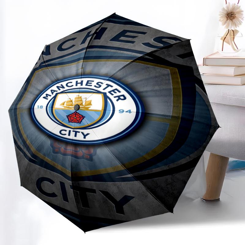 1pc Sturdy 8-Bone Auto Umbrella, Manchester United Manchester City Umbrella, Digital Printed, Foldable Umbrella for On-the-Go Outdoor Use